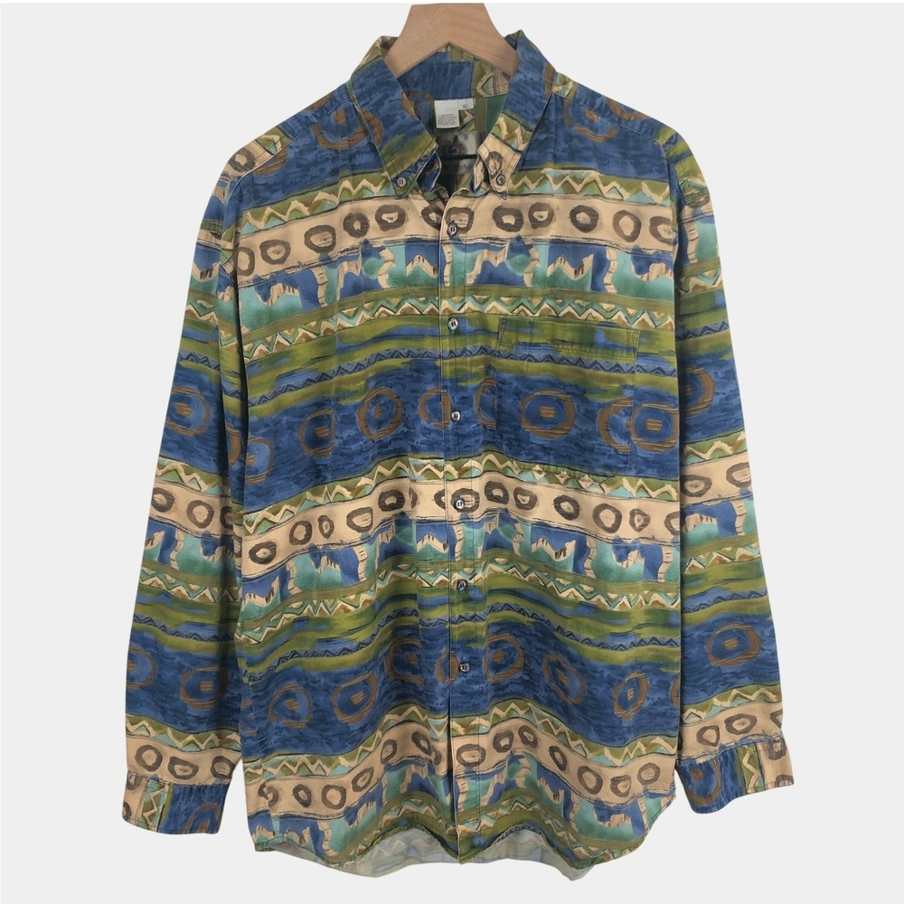 THE TERRITORY AHEAD Geometric Aztec Cotton Shirt Men's XL Button Down L/S